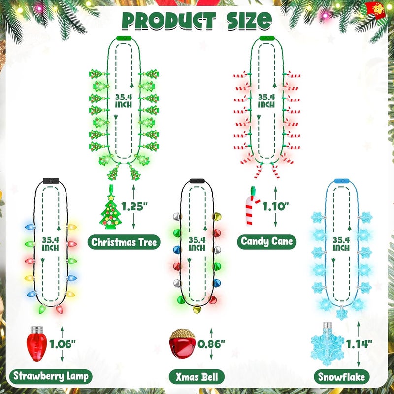 Traplace Store 20 Pack Christmas LED Necklace Lights, Bulk 5 Styles Bulbs Xmas Decorations, 3 Modes Christmas Necklace Supplies, Xmas Party Favors for Ugly Christmas New Year Eve Party Supplies - Image 2
